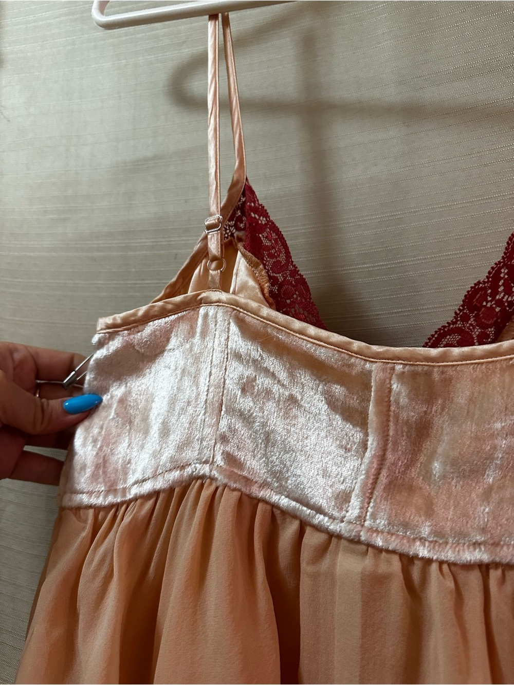 Vintage Y2K Bebe Peach Silk Babydoll Layered Dress Velvet Fairy Asymmetrical - Picture 11 of 11